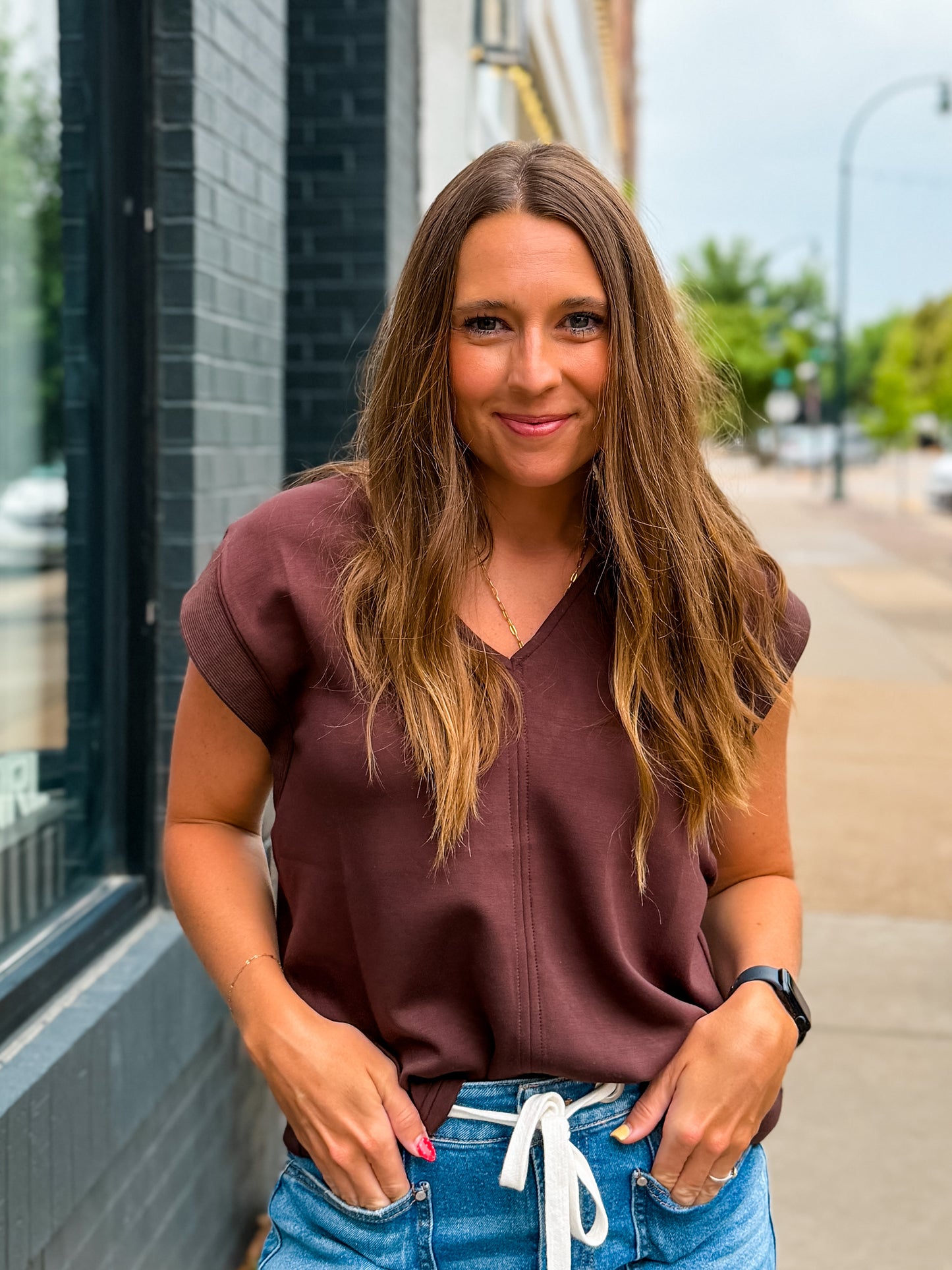 Brown Cap Sleeve Buttery Soft Top