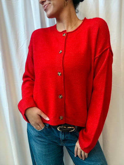 Red Button Cardigan Sweater