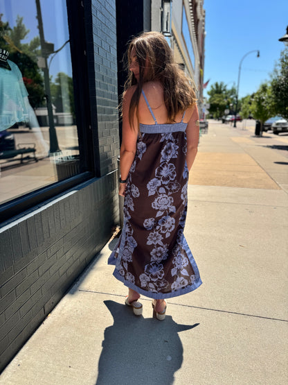 Brown + Blue Cami Floral Midi Dress