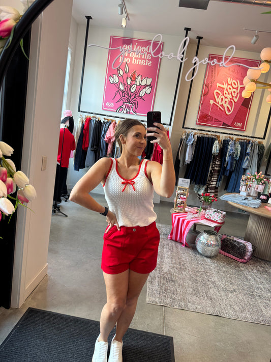 Ivory + Red Bow Tank