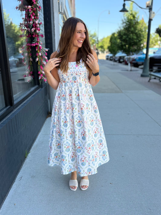 Cream Multi Floral Toucan Dress