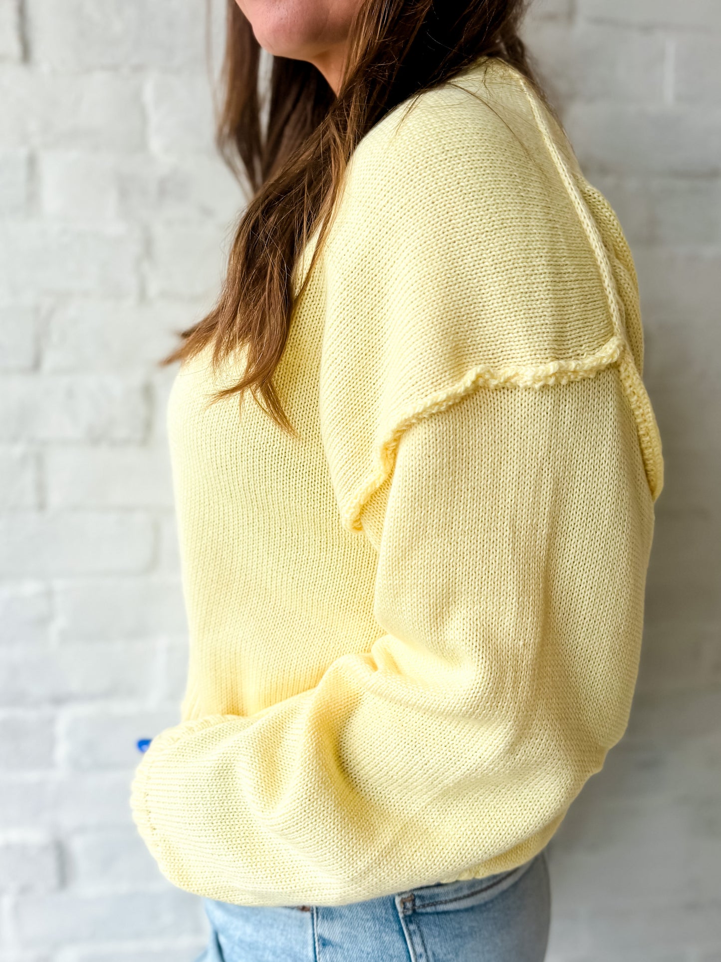 Yellow Pleated Sleeve Sweater