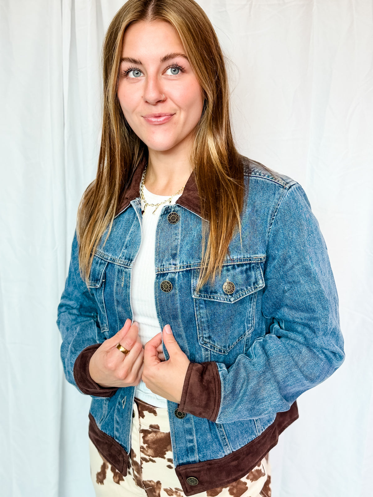 Denim Brown Suede Collared Jacket