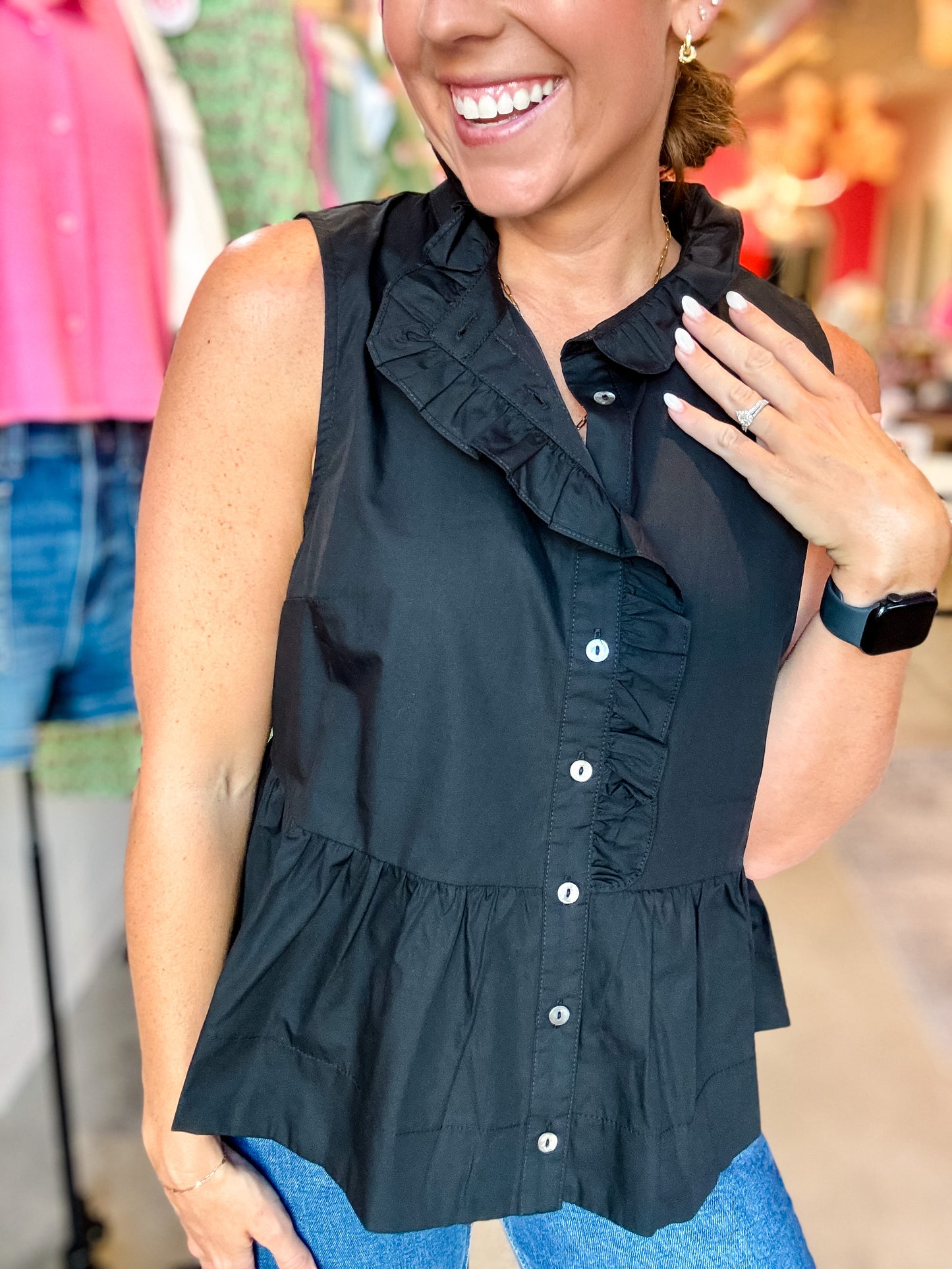 Black Ruffle Peplum Tank Blouse