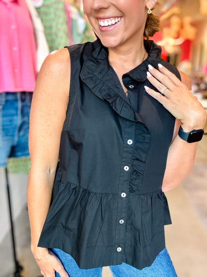 Black Ruffle Peplum Tank Blouse