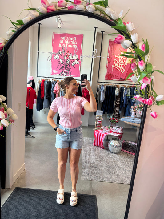 Pink Button Knit Top