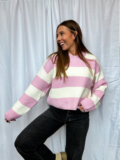 Lilac + Cream Large Stripe Sweater