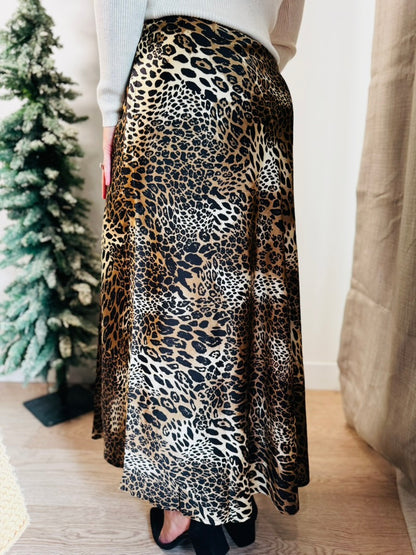Leopard Print Slit Maxi Skirt