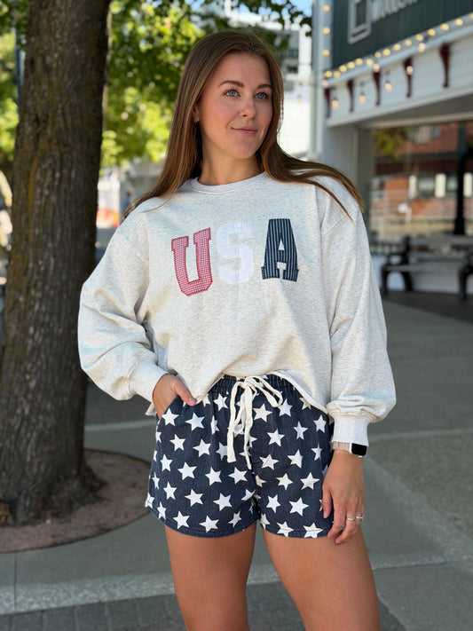 USA Gray Cropped Crewneck