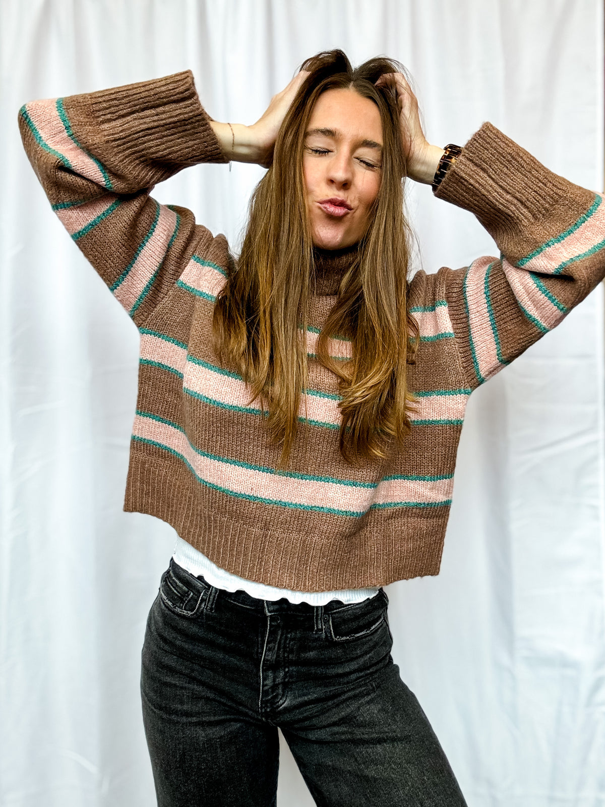 Pink + Brown Turtle Neck Sweater