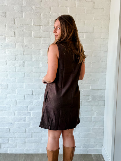 Brown Woven Sleeveless Mini Dress