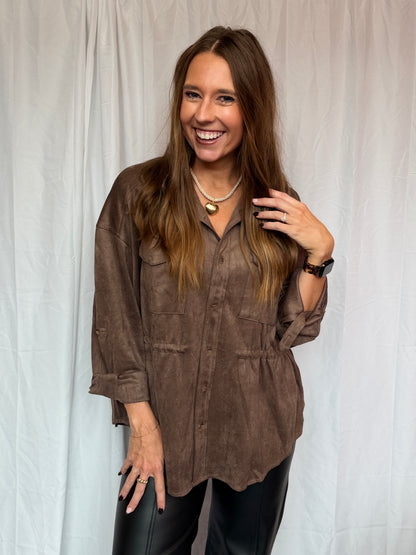 Brown Suede Cinched Jacket