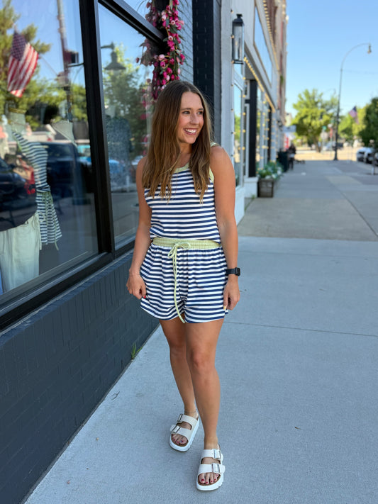 Blue Stripe Tank + Shorts Set