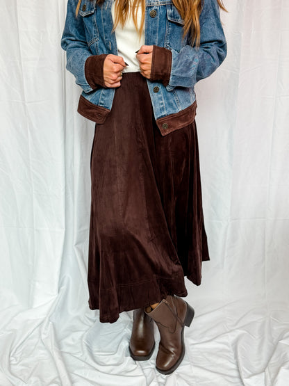 Chocolate Suede Midi Skirt