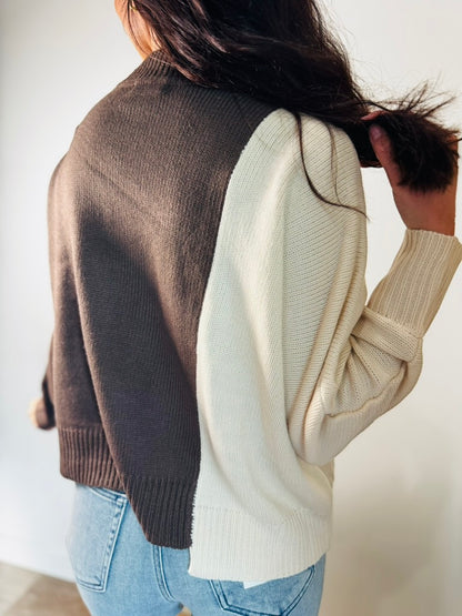 Brown Half Cream Sweater