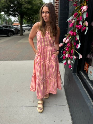 Pink + Yellow Gingham Midi Dress