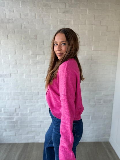 Hot Pink Button Cardigan Sweater