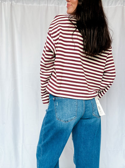 Wine Stripe Longsleeve Basic Top