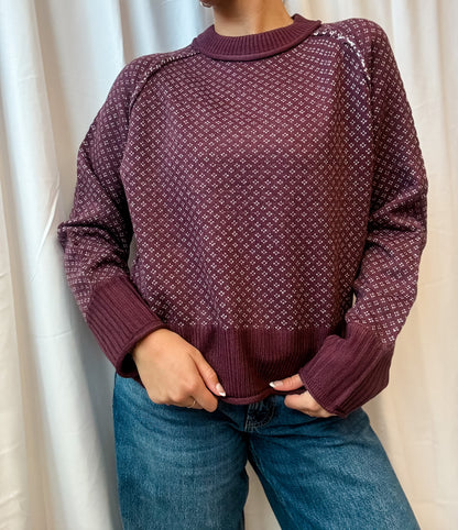 Maroon Patterned Mock Neck Sweater