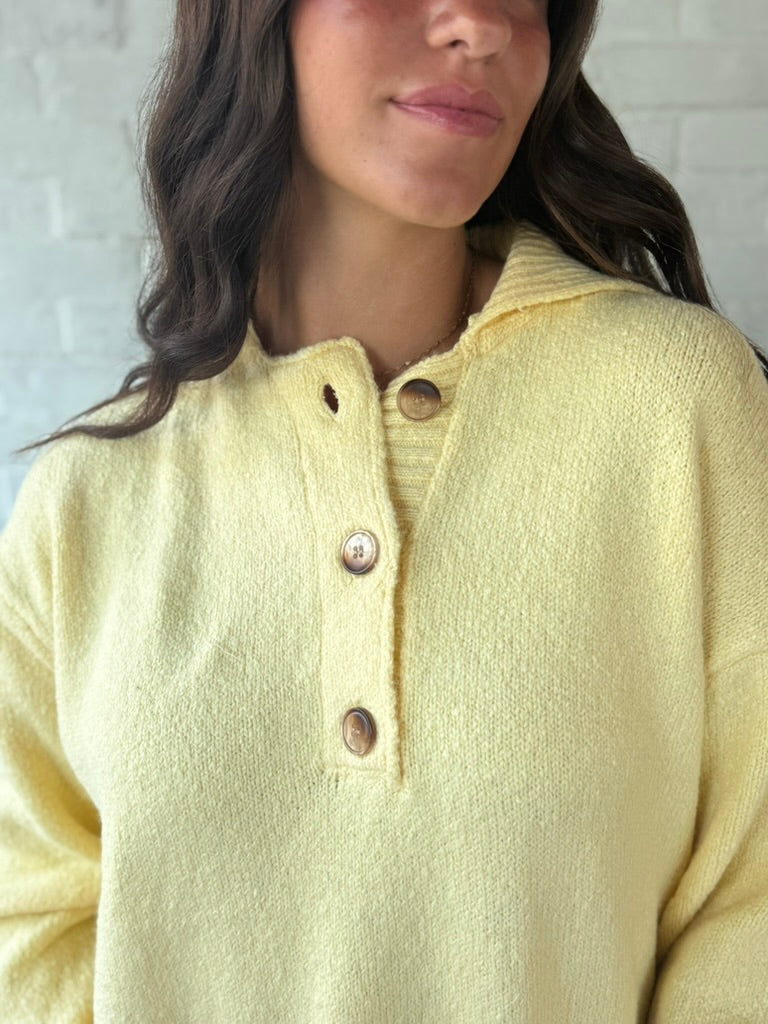 Butter Yellow Collared Button Sweater