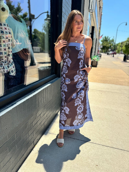 Brown + Blue Cami Floral Midi Dress