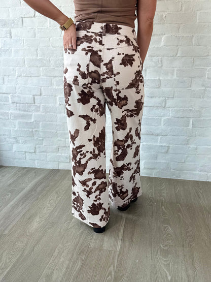 Cow Print Twill Pants