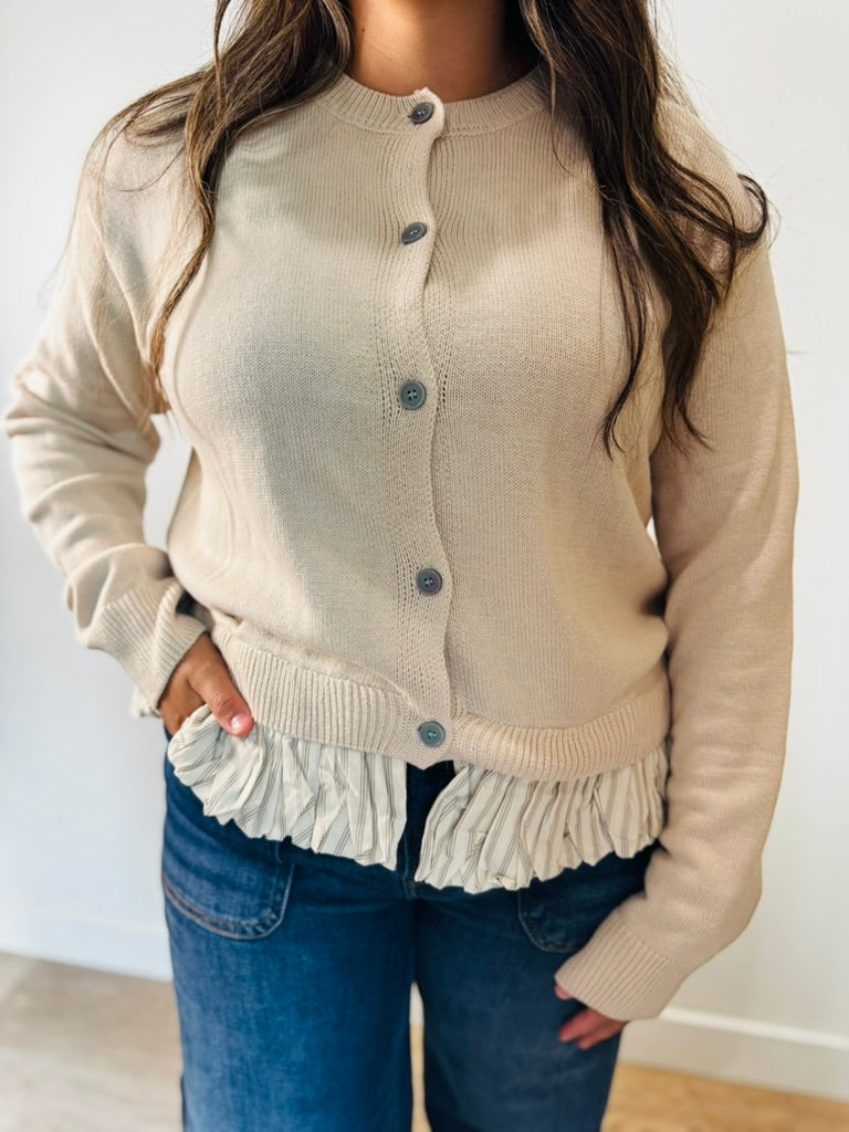 Almond Blouse Hem Button Sweater
