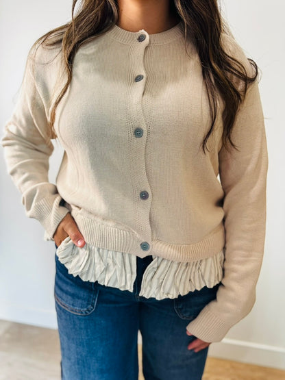 Almond Blouse Hem Button Sweater