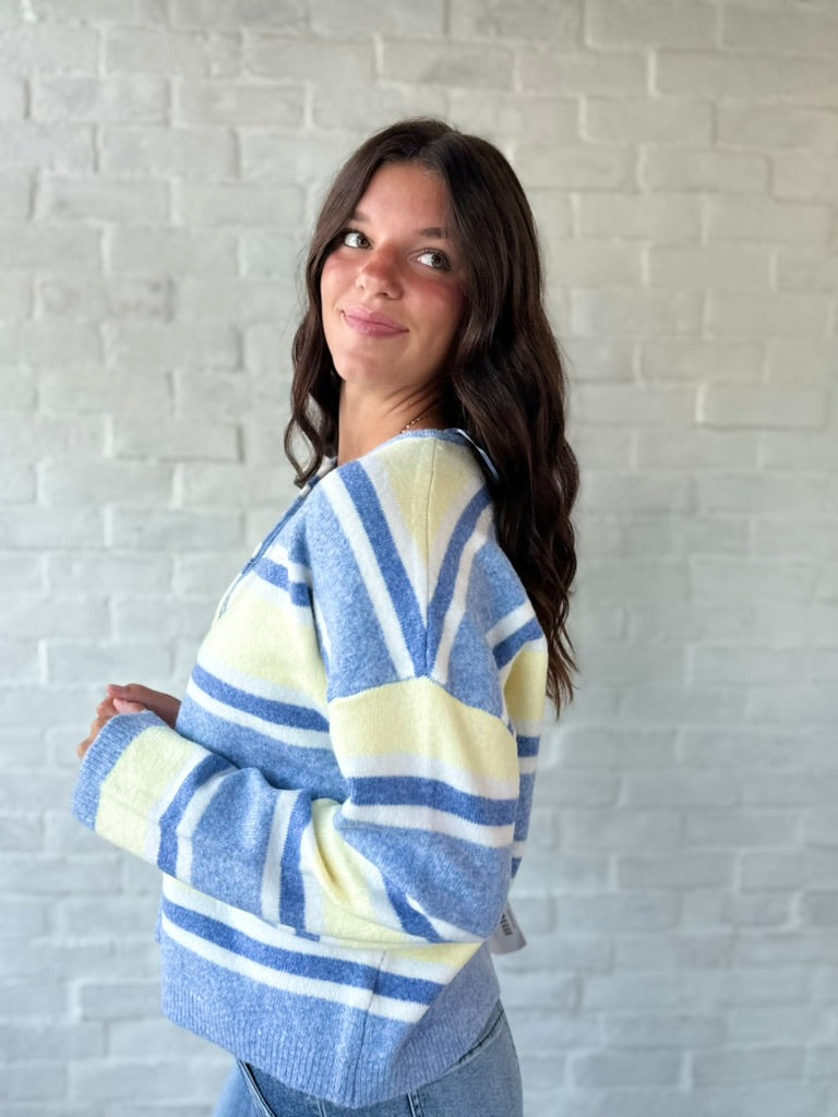 Blue + Yellow Coastal Button Sweater