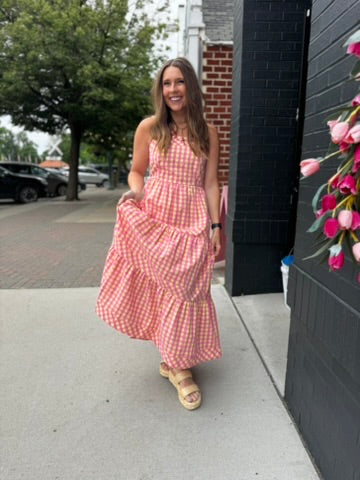 Pink + Yellow Gingham Midi Dress