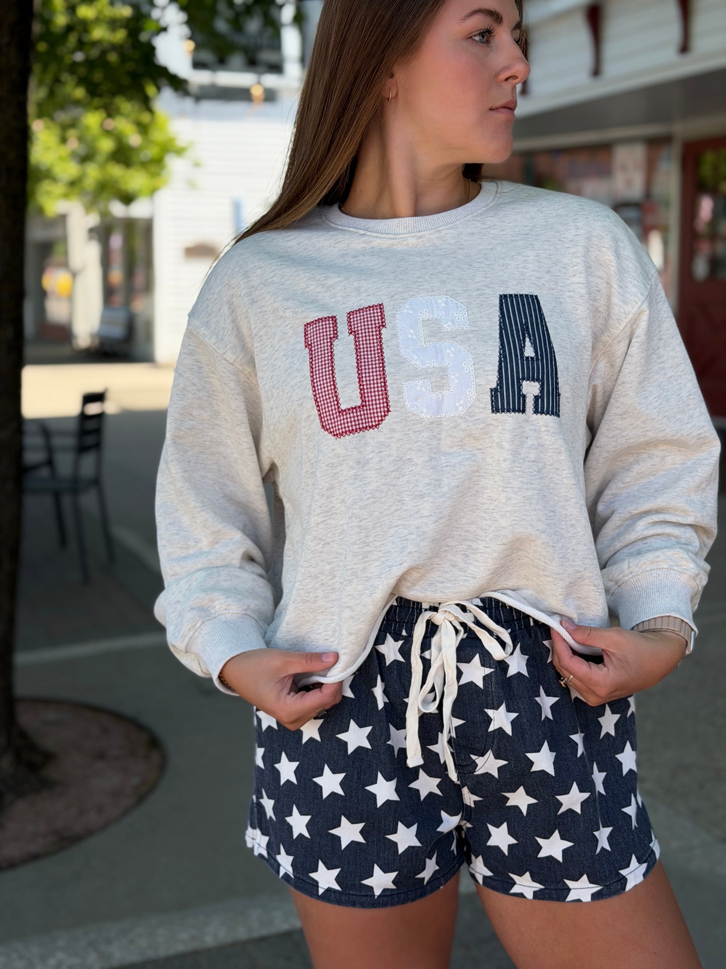 USA Gray Cropped Crewneck