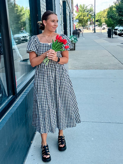 Black Gingham Midi Dress