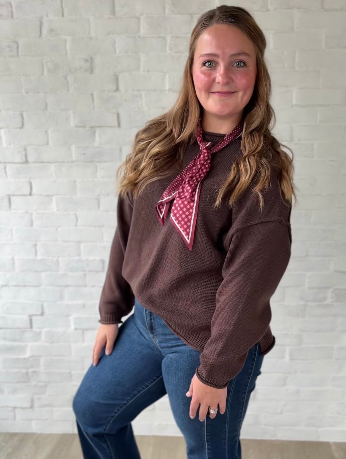 Chocolate Brown Contrast Trim Pullover