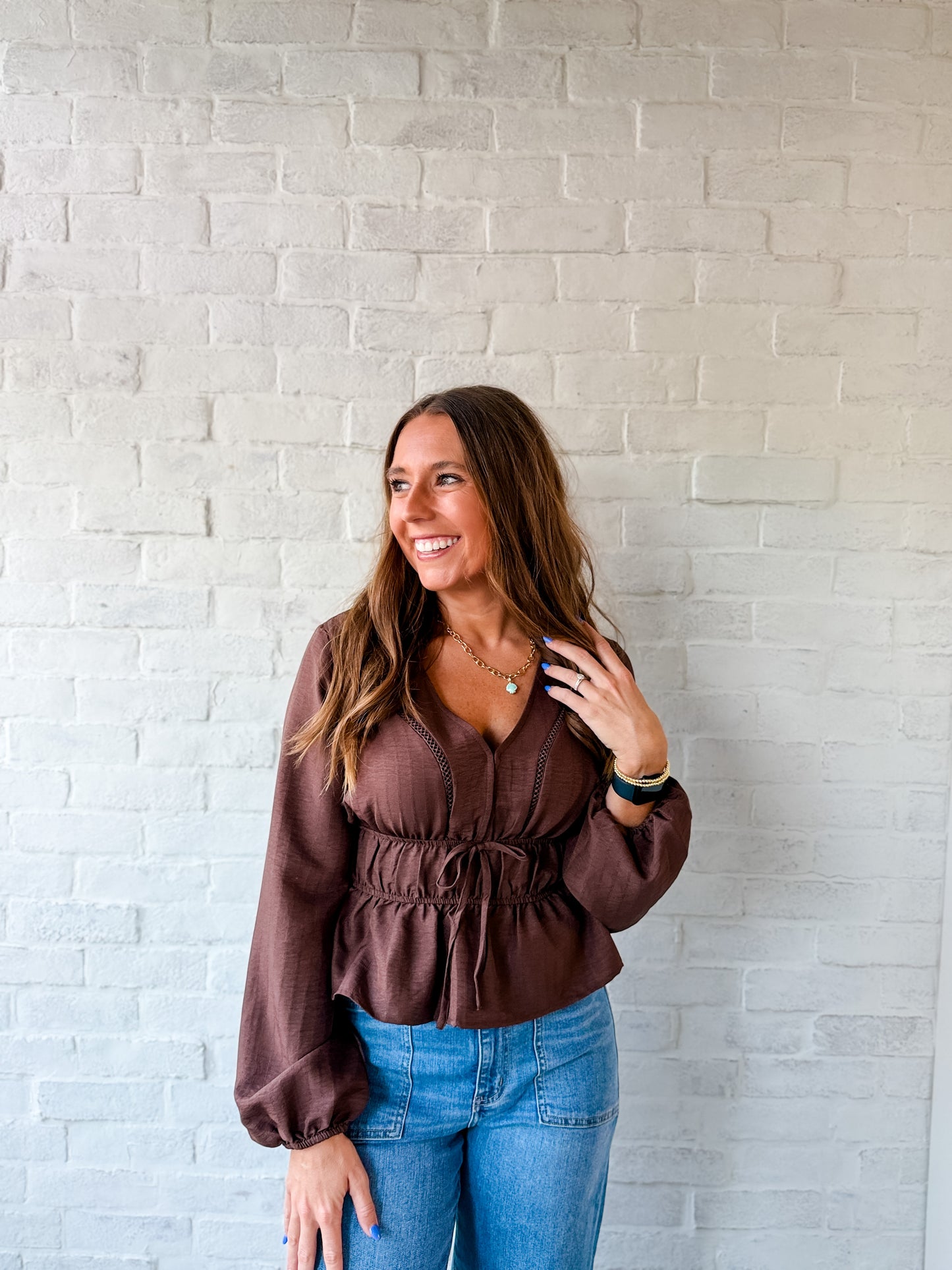 Chocloate V Neck Blouse