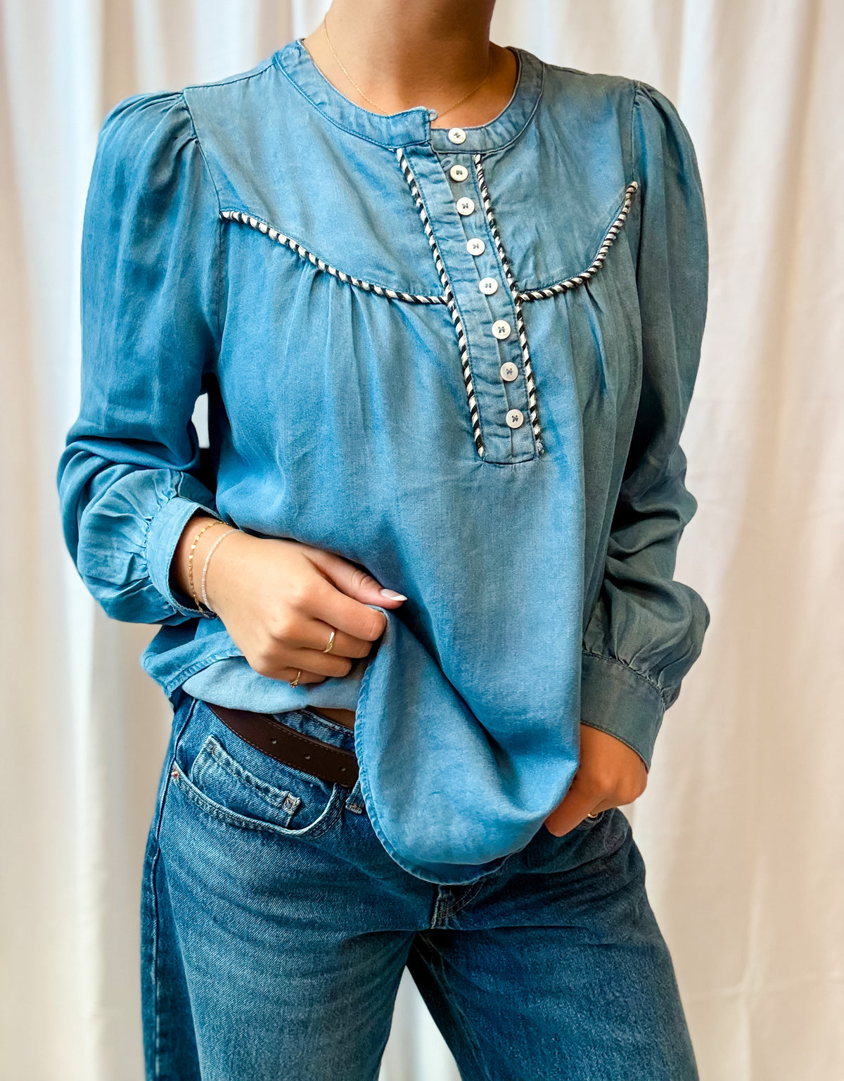 Chambray Denim Button Blouse