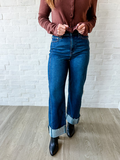 Daze Pleaser Dark Denim Cuffed Jeans