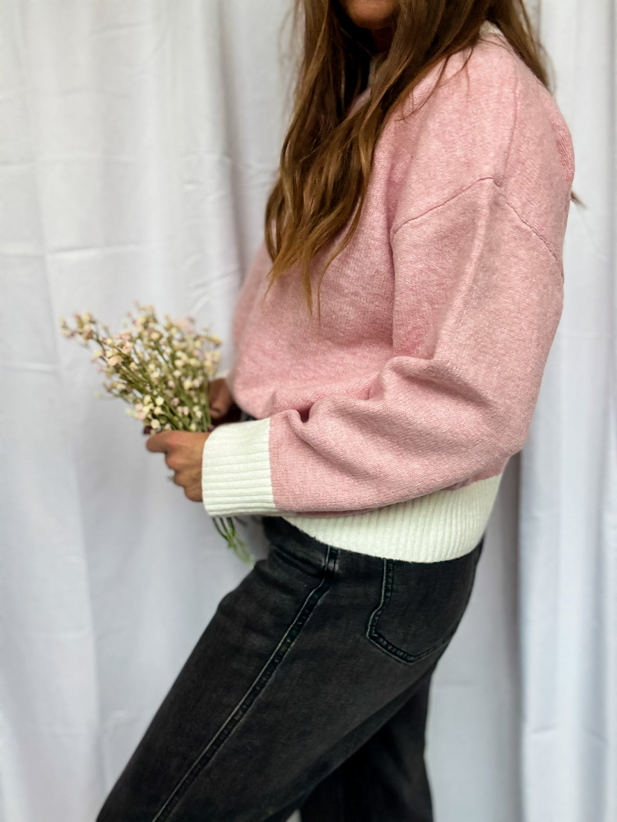 Pink + White Trim Sweater
