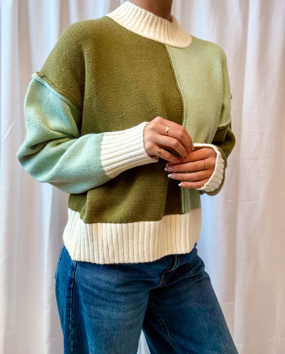 Olive Colorblock Mock Neck Sweater
