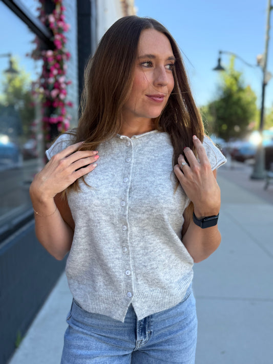 Gray Button SS Top