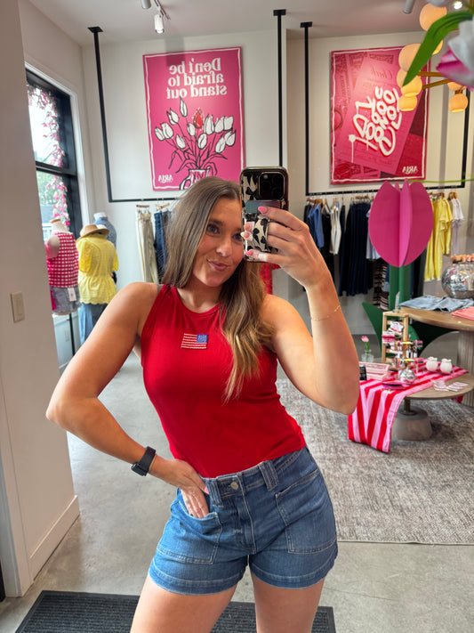 Red Beaded Flag Tank