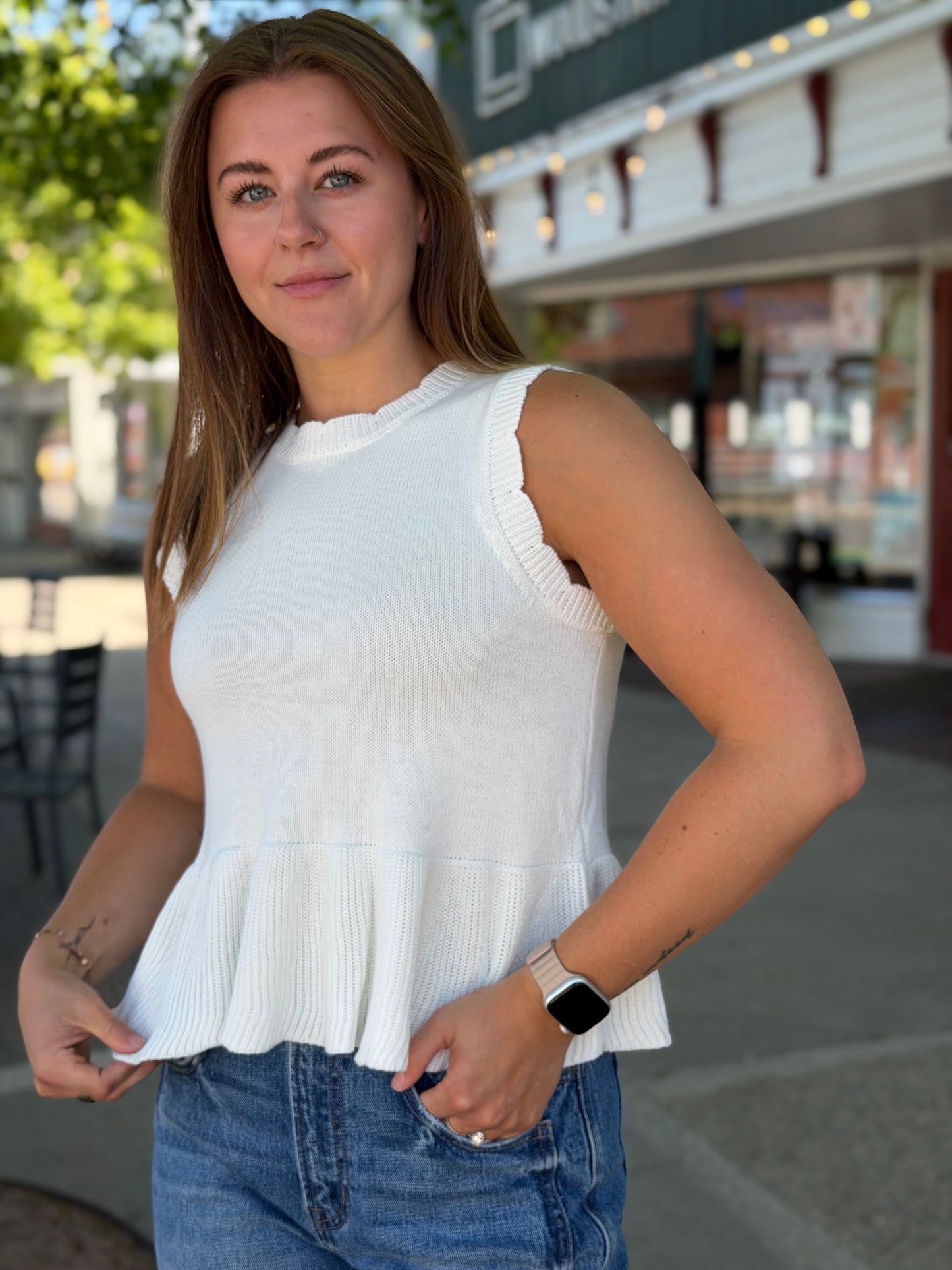 Off White Peplum Tank Sweater