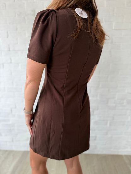 Brown SS Knit Mini Dress