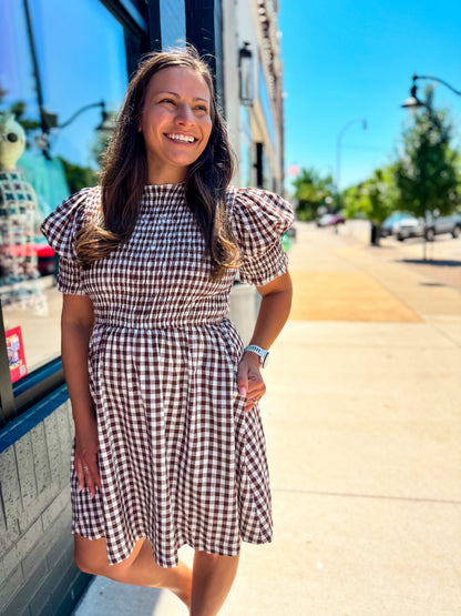 Brown + Cream Gingham Dress