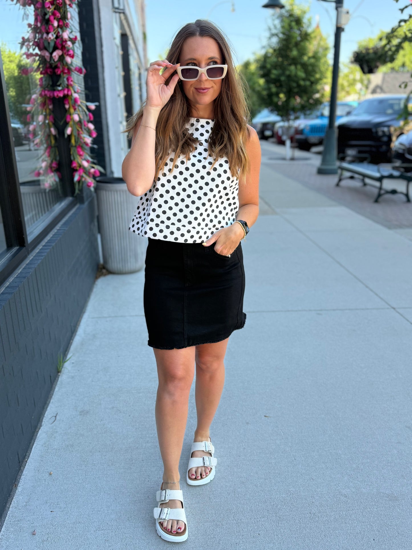 Black Denim Frayed Skirt