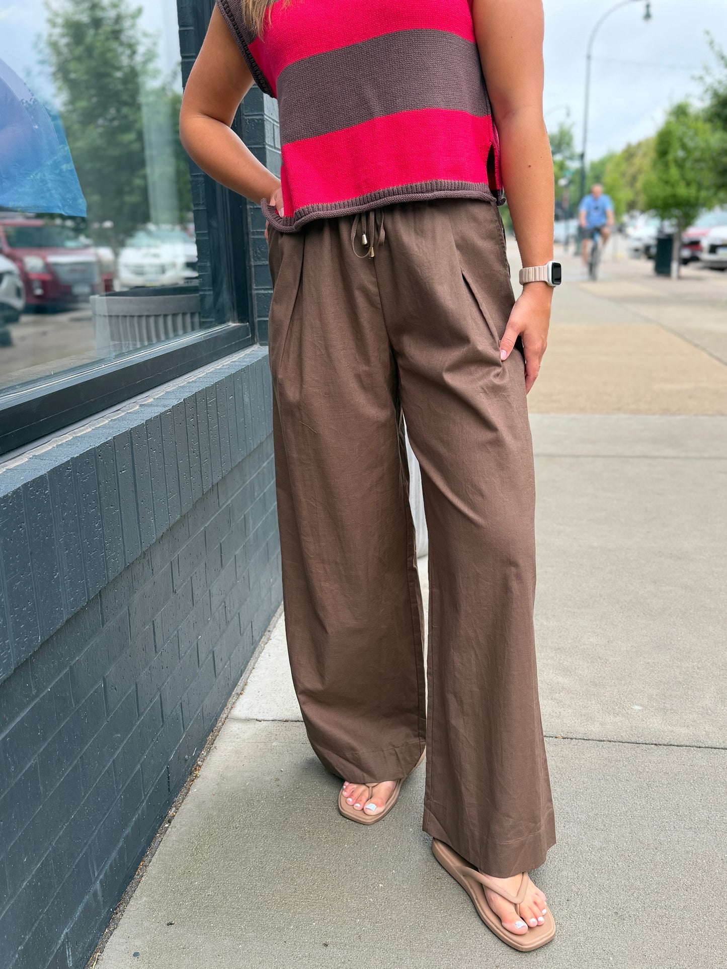 Brown Wide Leg Elastic Pants