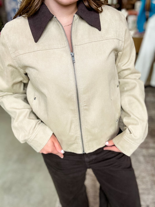 Khaki Corduroy Zip Up Jacket