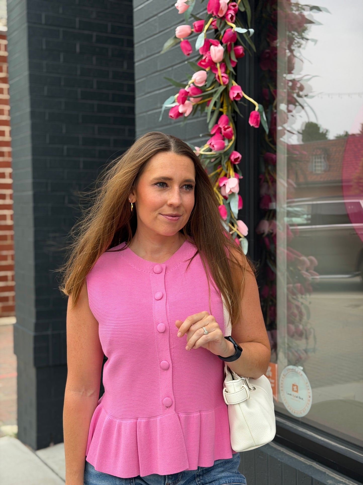 Pink Button Peplum top