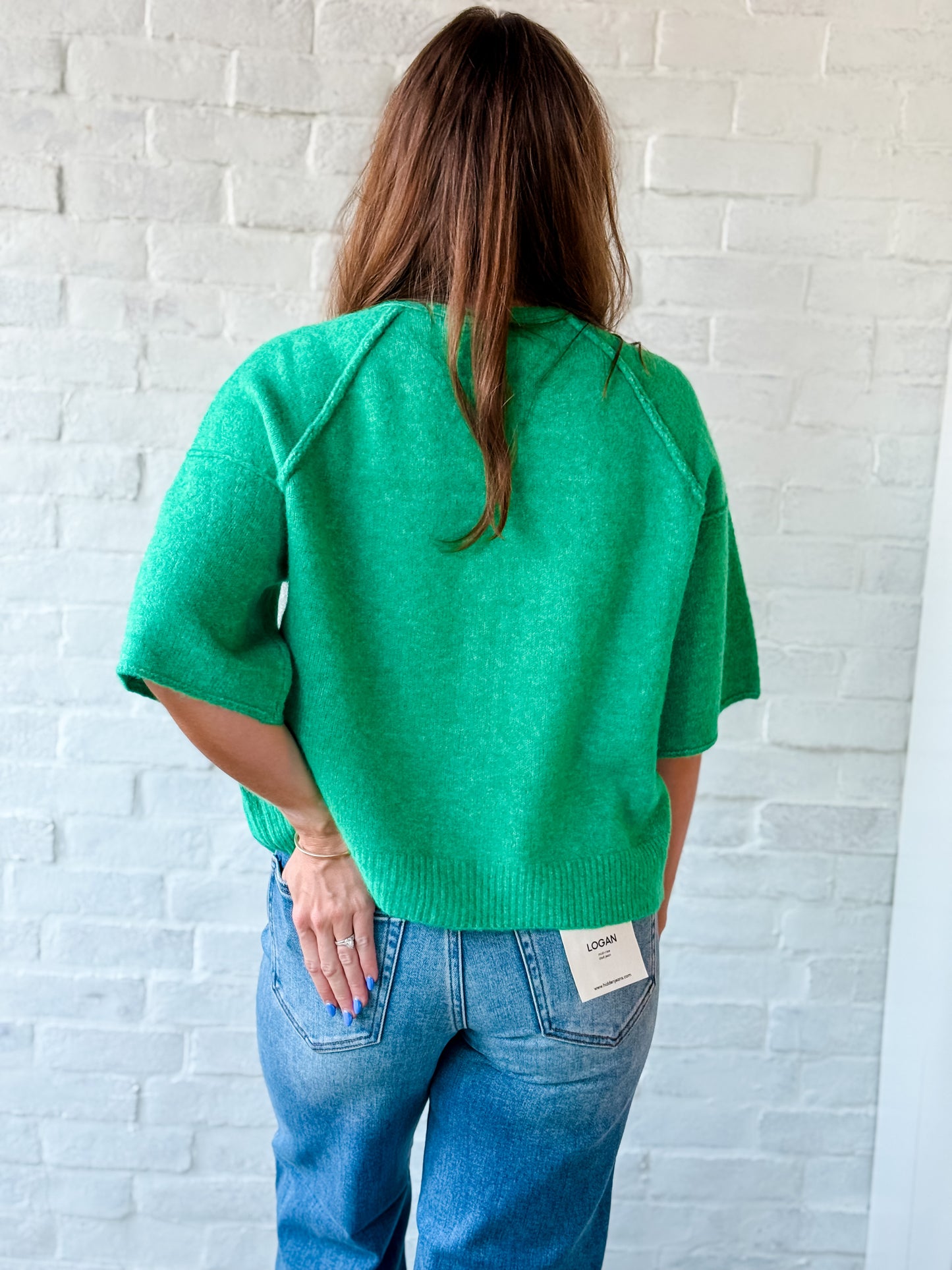 Green Half Sleeve Button Sweater