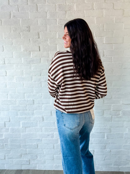 Milk + Coffee Stripe Basic LS Top