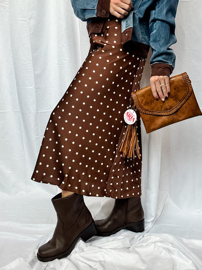 Brown Polka Dot Midi Skirt